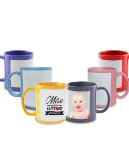 Caneca Colorida com Tarja Branca – 325ml