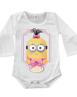 Body Manga Longa Canelado Branco – Minions Menina