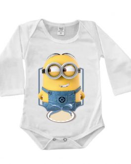 Body Manga Longa Canelado Branco – Minions Menino