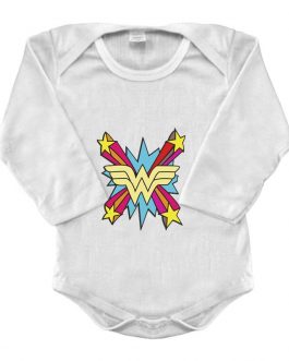 Body Manga Longa Canelado Branco – Mulher Maravilha